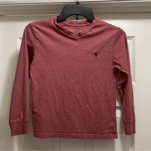 Polo Ralph Lauren Unisex Kids T-shirt Long Sleeve Red V Neck Size Small